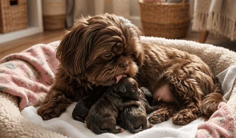 Chocolate Shih Tzu Giving Birth to three Puppies – How to help a Shih Tzu give birth