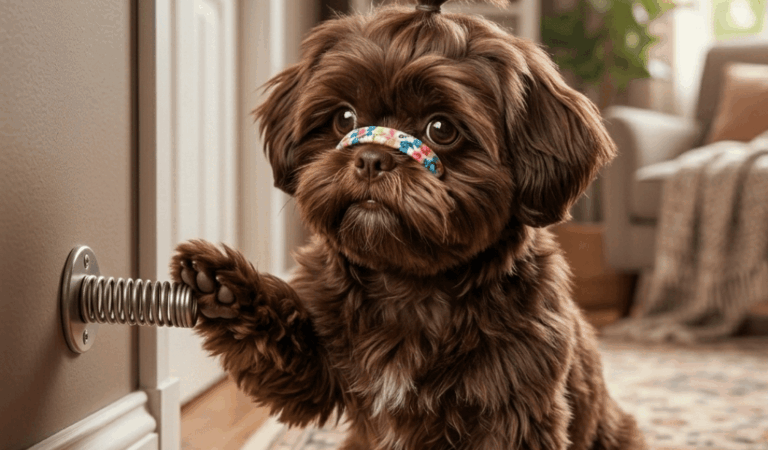 Shih Tzu – Tricks and Treats – Playing with the Door Stopper & Balancing Hair Band