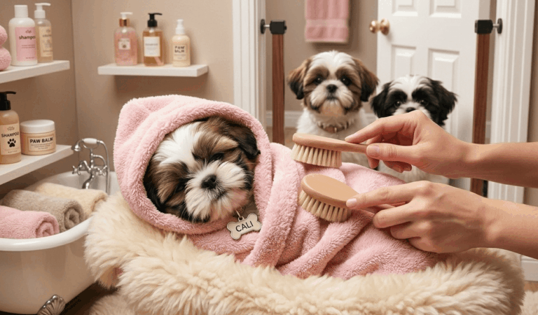 5-week-old Cali Enjoys Being Pampered After Her Bath