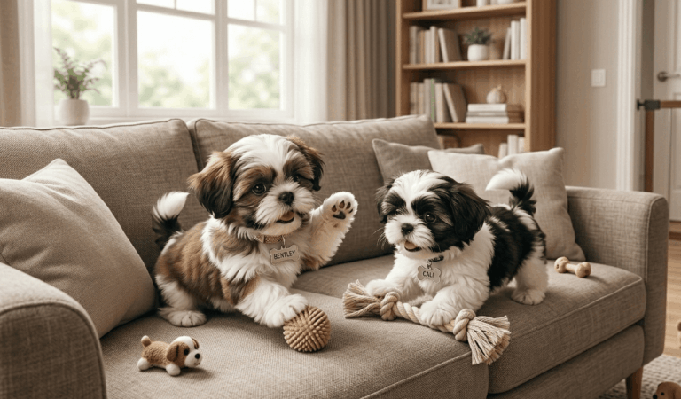 Two Tiny Shih Tzus Love To Play On The Couch